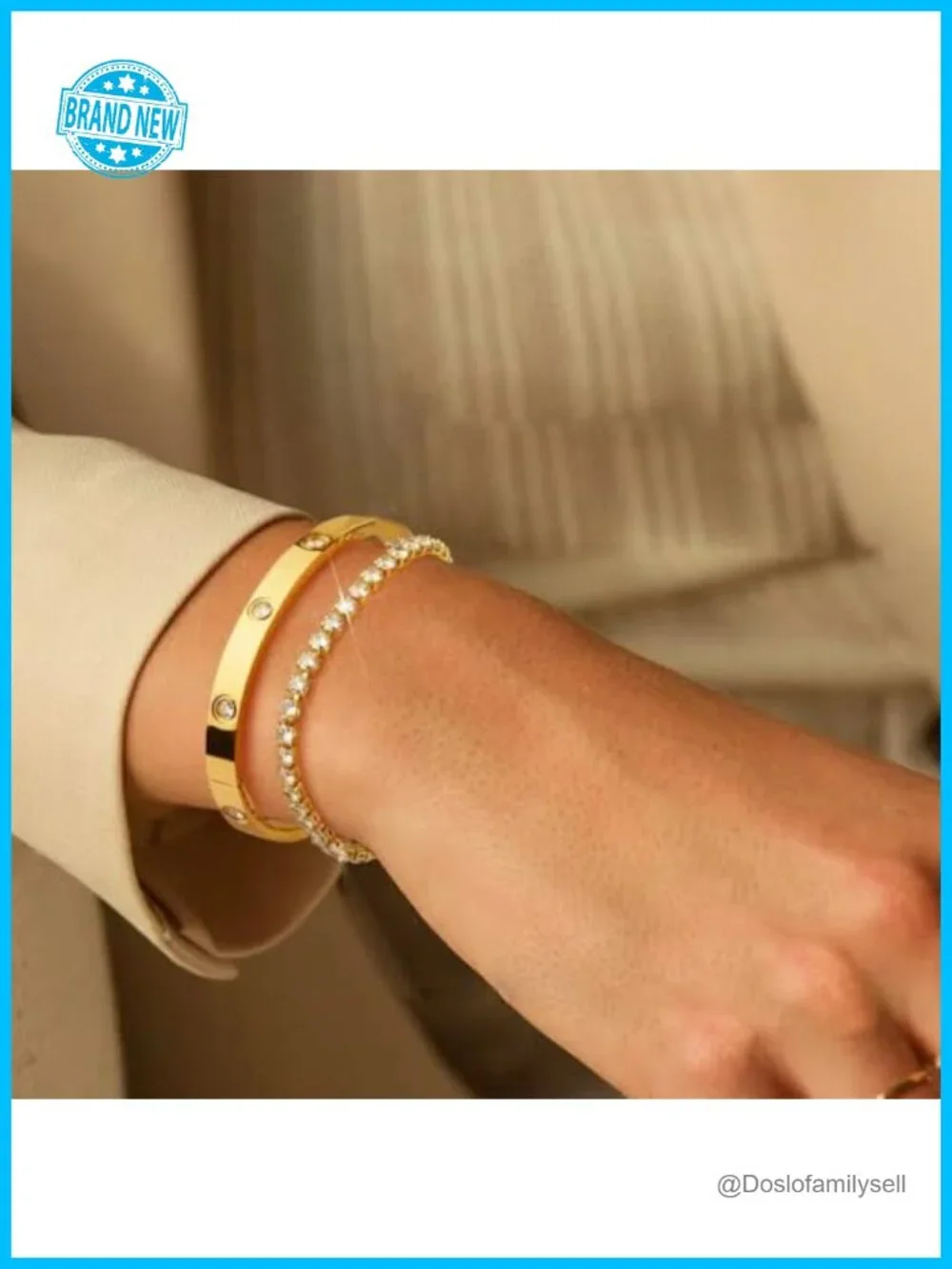 3-Piece Stackable Gold Bracelet Set, Zircon Horseshoe Cable Bracelets